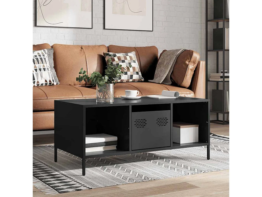 Mesa de centro preta 101,5x50x43,5 cm aço laminado a frio