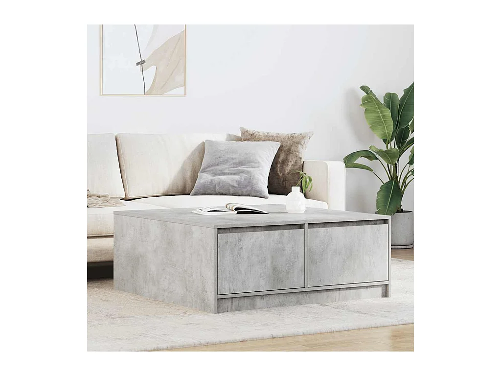 Table basse avec tiroirs gris béton 100x100x40 cm