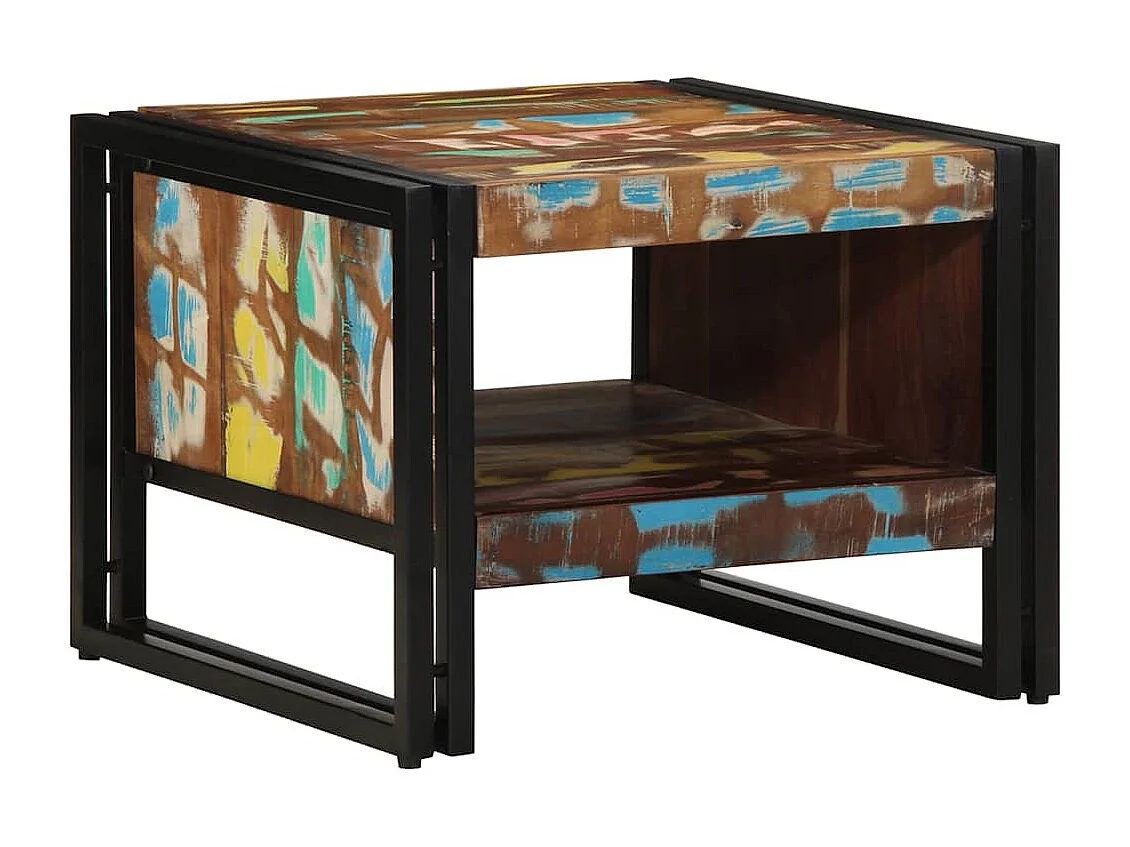 Veelkleurige salontafel 50x50x38 cm massief gerecycled hout