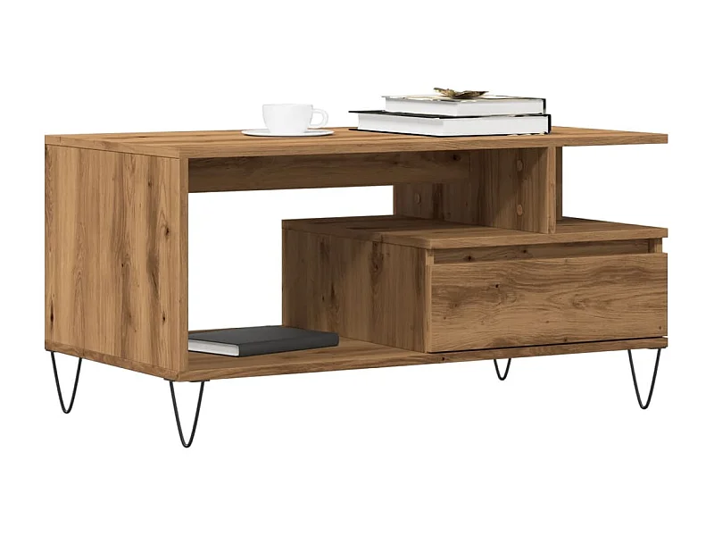 Tavolino artigianale in rovere 90x49x45 cm in legno ingegnerizzato