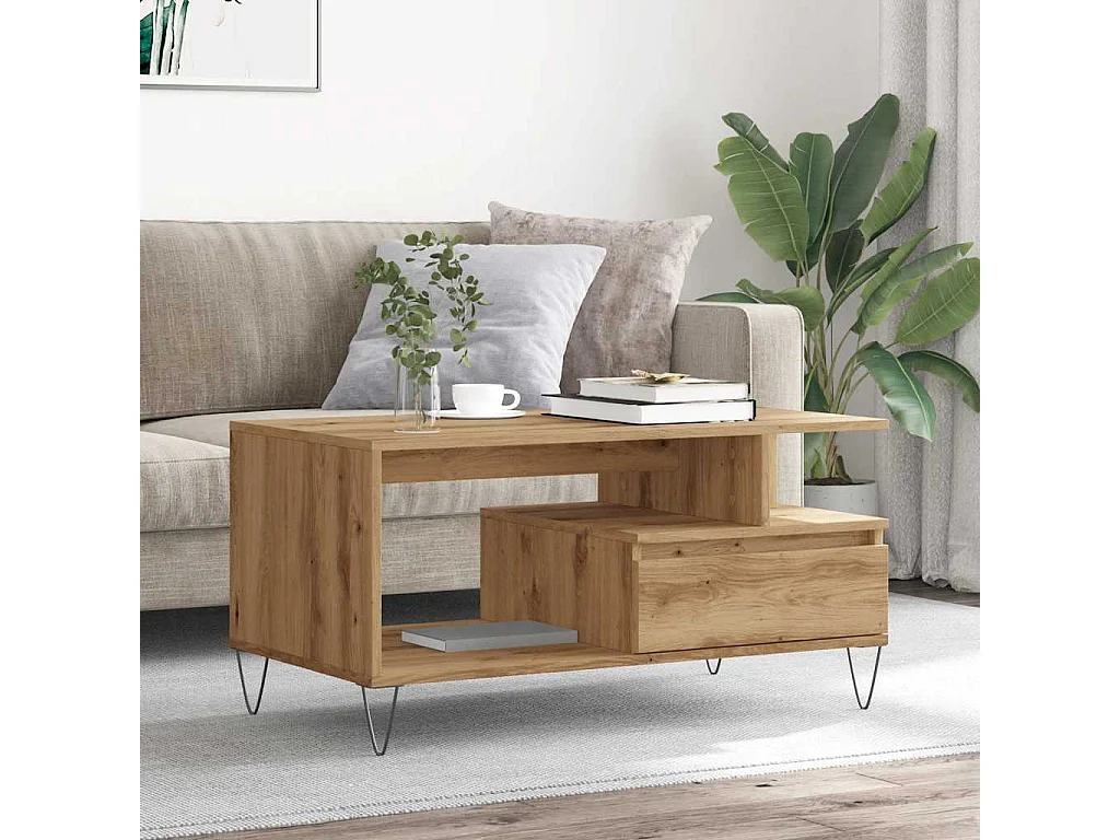 Mesa de centro feita à mão em carvalho 90x49x45 cm madeira de engenharia