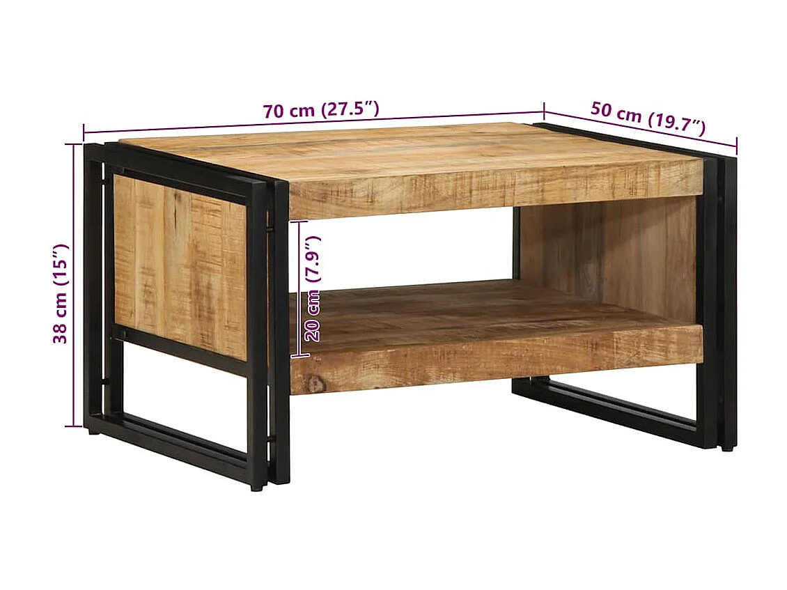 Tavolino 70x50x38 cm in legno massello di mango grezzo
