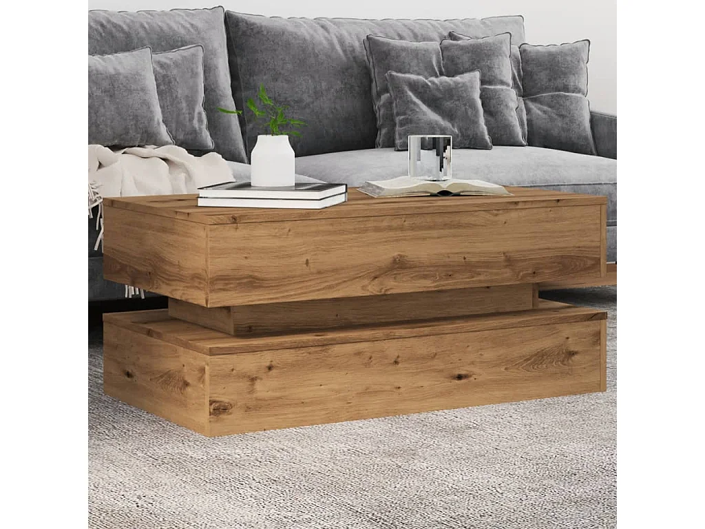 Tavolino con luci LED in rovere fatto a mano 90x50x40 cm