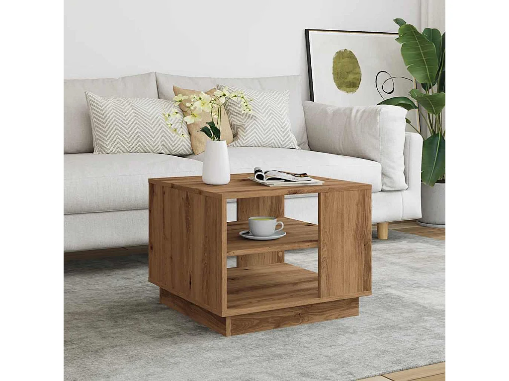 Table basse chêne artisanal 55x55x42 cm bois d'ingénierie