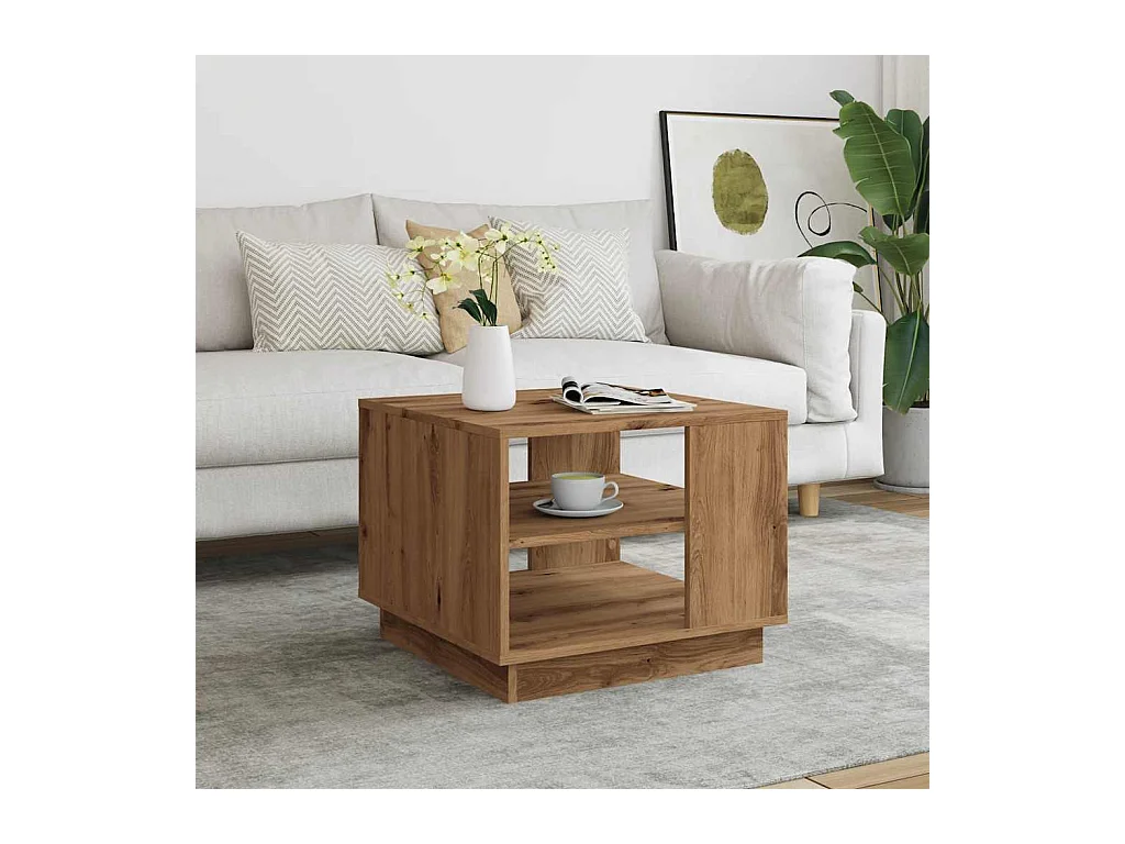 Tavolino artigianale in rovere 55x55x42 cm in legno ingegnerizzato