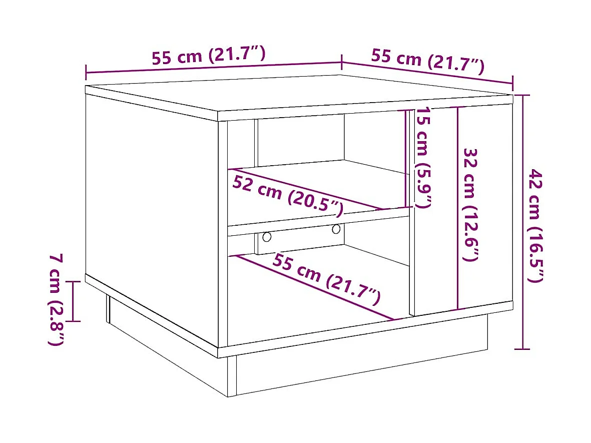 Mesa de centro feita à mão em carvalho 55x55x42 cm madeira de engenharia