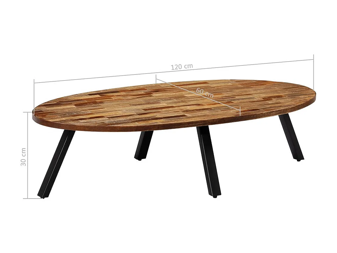 Table basse Teck recyclé massif Ovale 120x60x30 cm
