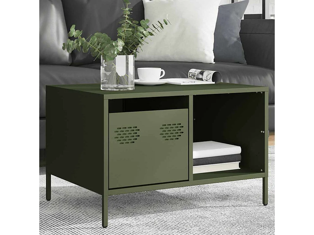 Tavolino verde oliva 68,5x50x43,5 cm acciaio laminato a freddo