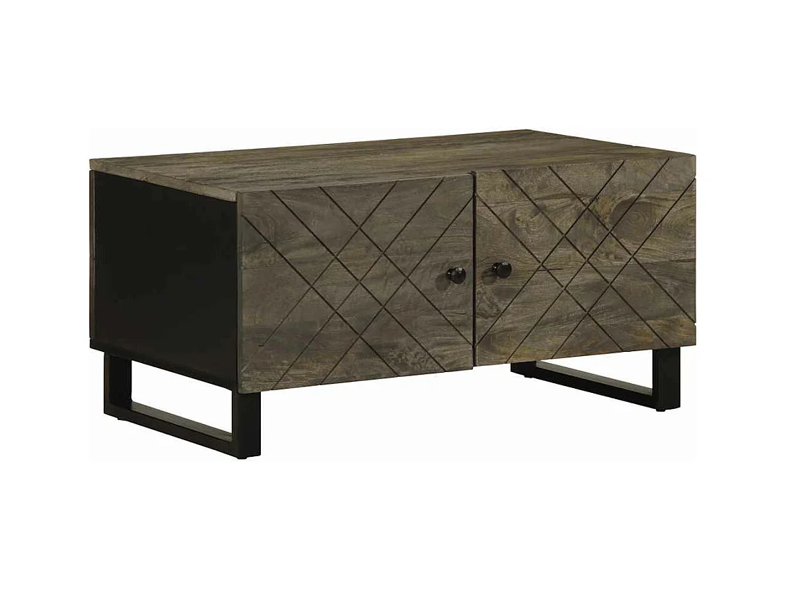 Tavolino nero 80x50x40 cm in legno massello di mango