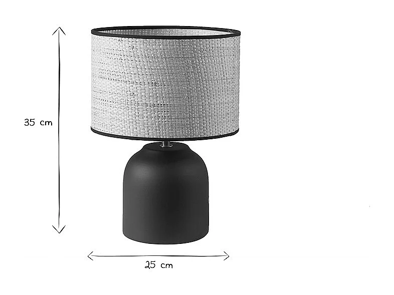 Lampe à poser noire en céramique mate et abat-jour en raphia H35 cm ROCHA