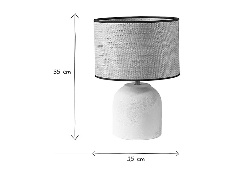 Lampe à poser blanche en céramique effet pierre et abat-jour en raphia H35 cm ROCHA