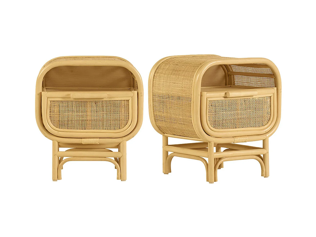 Tables de chevet avec tiroir en rotin (lot de 2) LUWAK