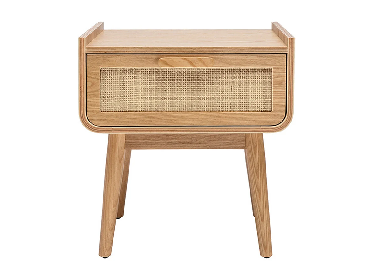 Tables de chevet avec tiroir en bois clair frêne et cannage rotin (lot de 2) ATHÈNE