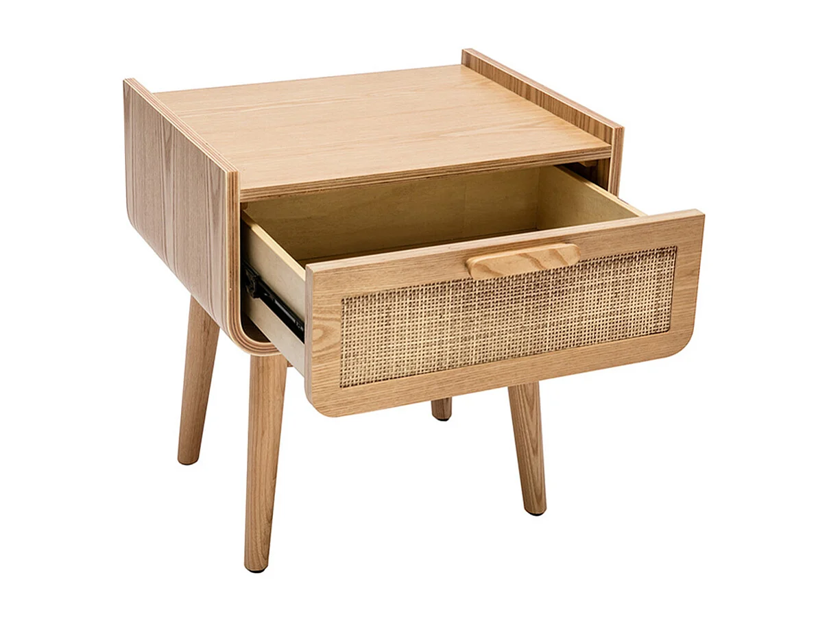 Tables de chevet avec tiroir en bois clair frêne et cannage rotin (lot de 2) ATHÈNE