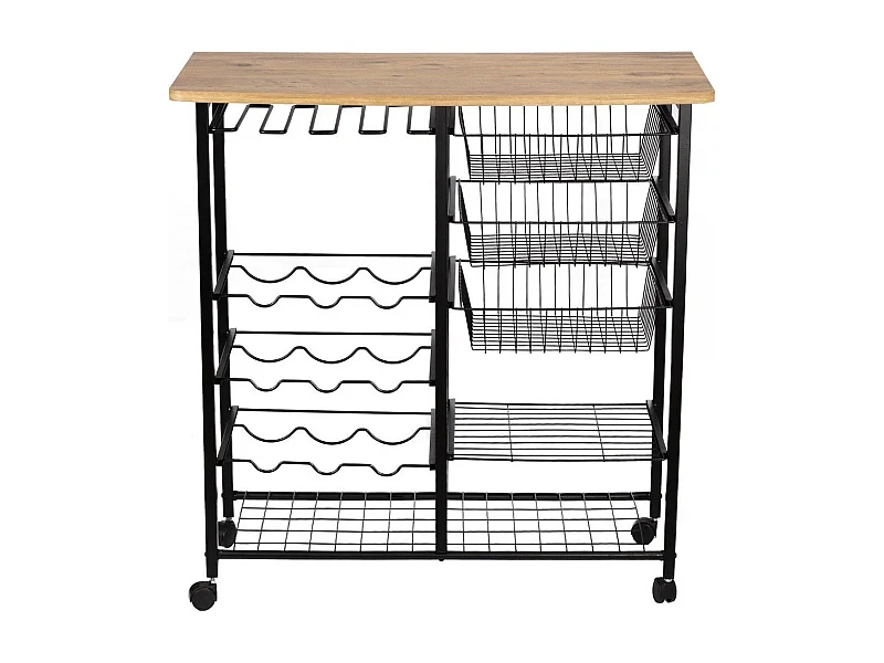 Mehrzweckregal auf Rollen Dekor Kiefernholz und Schwarz L90 cm – LANEY