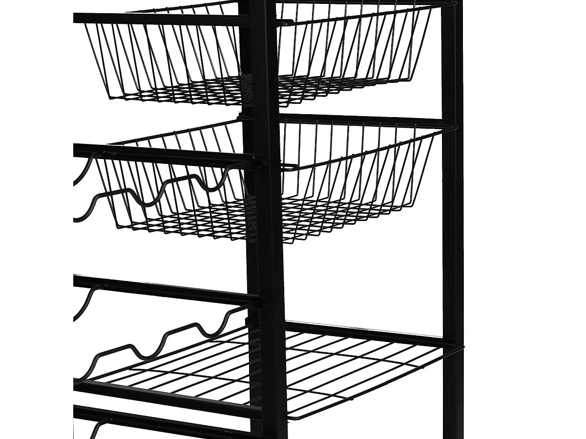 Estante con ruedas con almacenamiento múltiple decorado en madera de pino y negro L90 cm - LANEY