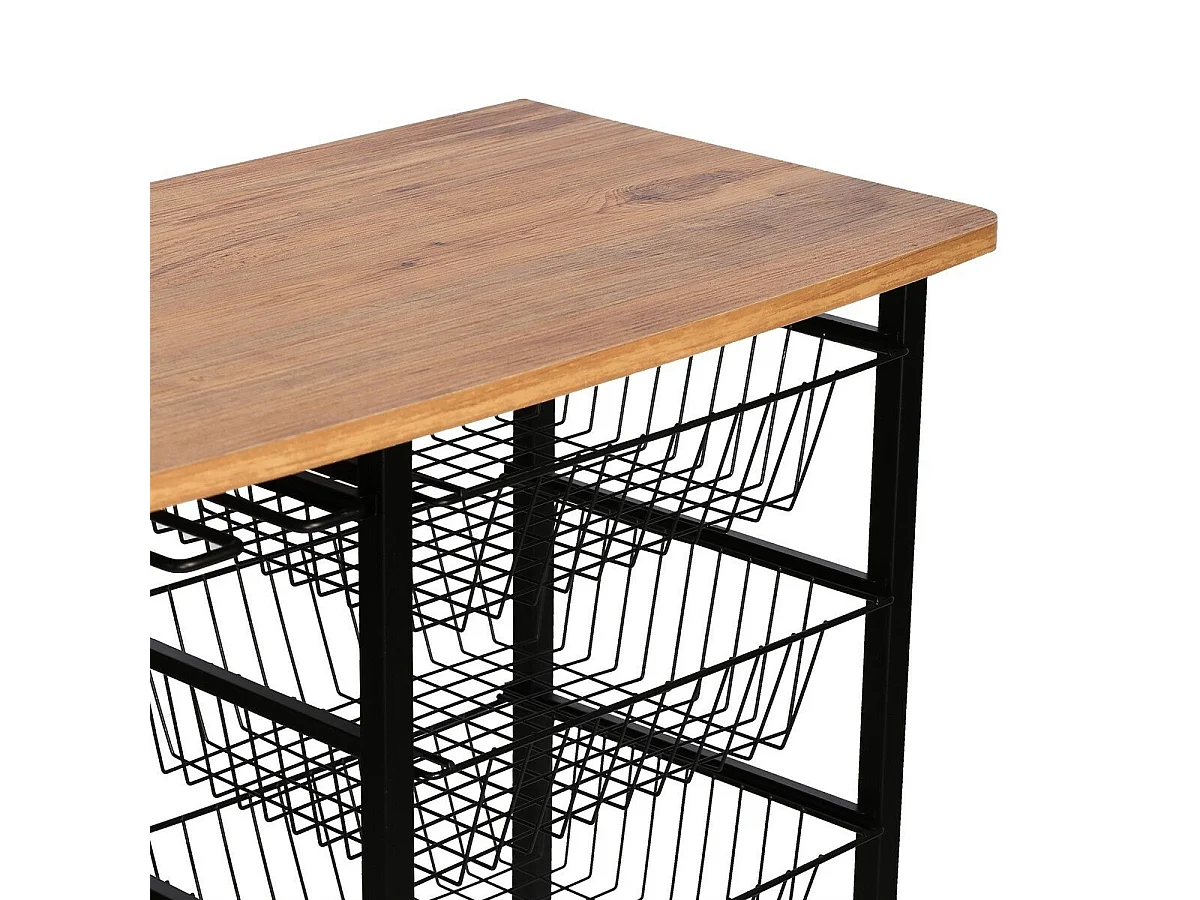 Estante con ruedas con almacenamiento múltiple decorado en madera de pino y negro L90 cm - LANEY