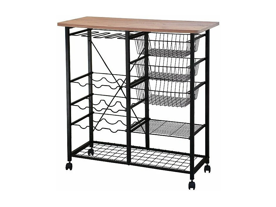 Mehrzweckregal auf Rollen Dekor Kiefernholz und Schwarz L90 cm – LANEY