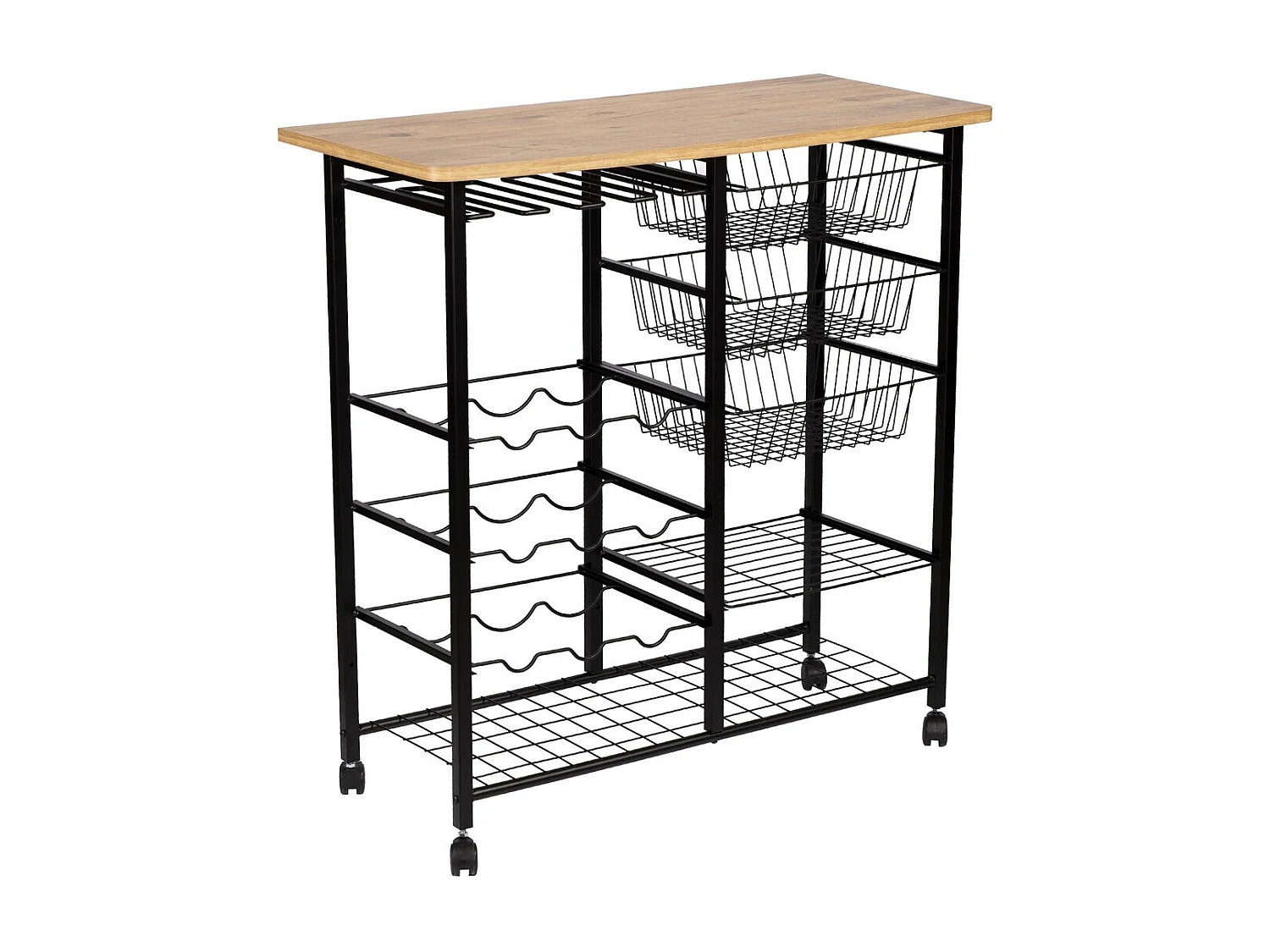 Mehrzweckregal auf Rollen Dekor Kiefernholz und Schwarz L90 cm – LANEY