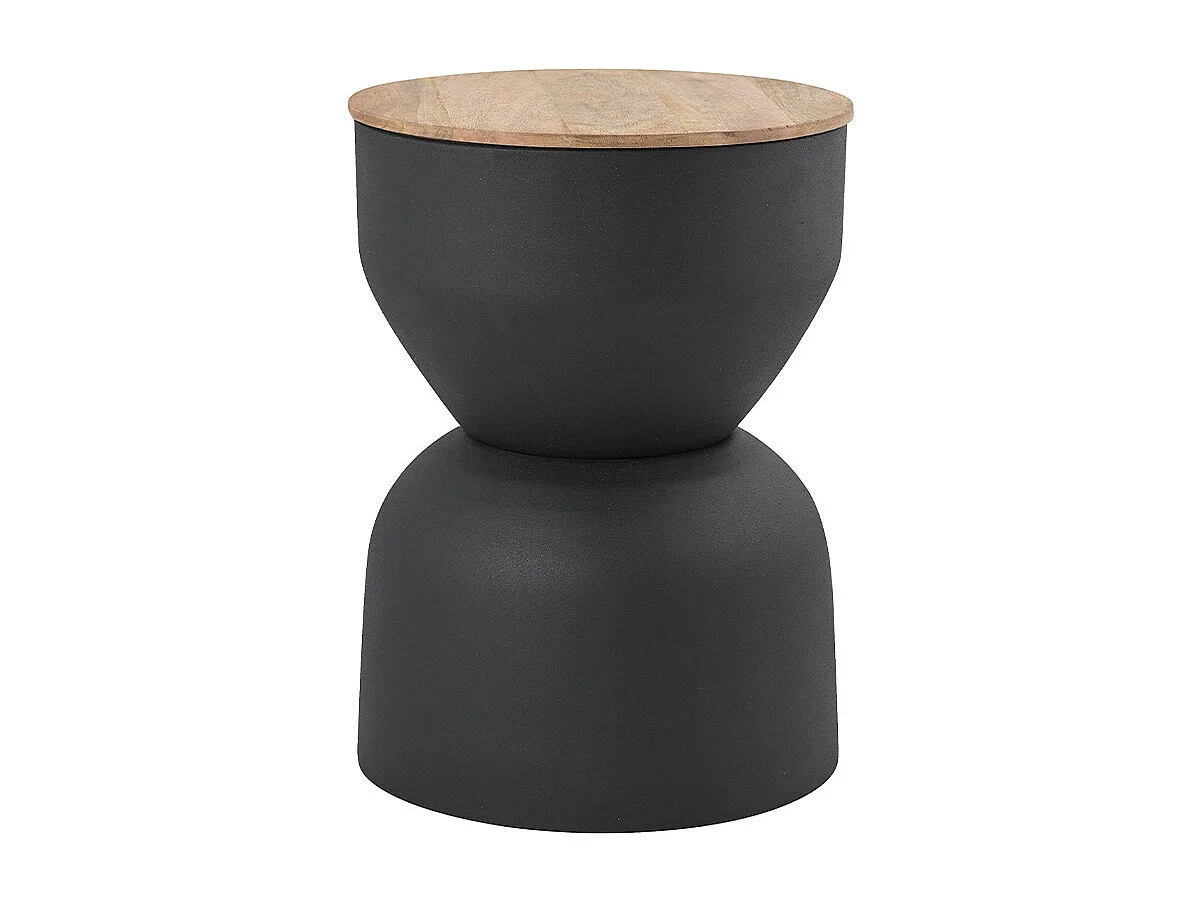 Table d'appoint ronde design avec rangement en métal gris anthracite et bois manguier massif D30 cm YOYO