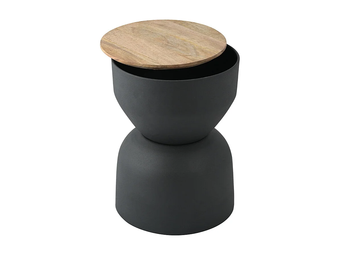 Table d'appoint ronde design avec rangement en métal gris anthracite et bois manguier massif D30 cm YOYO