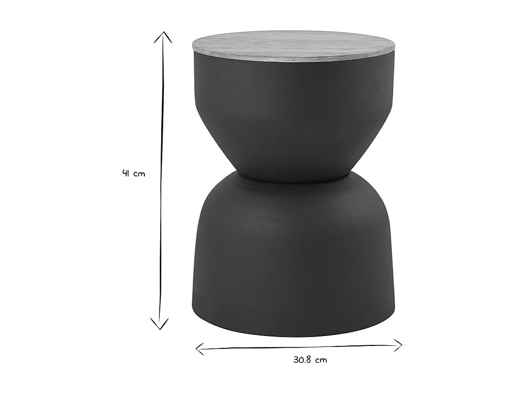 Table d'appoint ronde design avec rangement en métal gris anthracite et bois manguier massif D30 cm YOYO