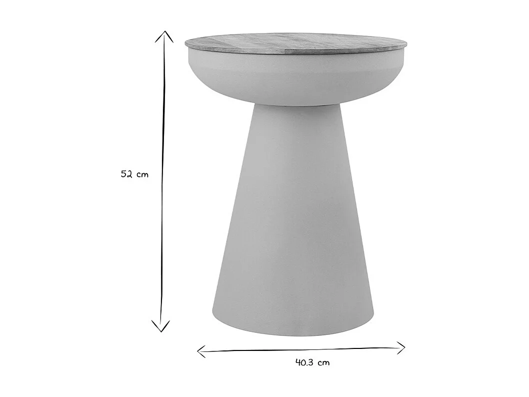 Mesa auxiliar redonda de diseño con almacenamiento en metal celadón y madera maciza de mango H52 cm TAM