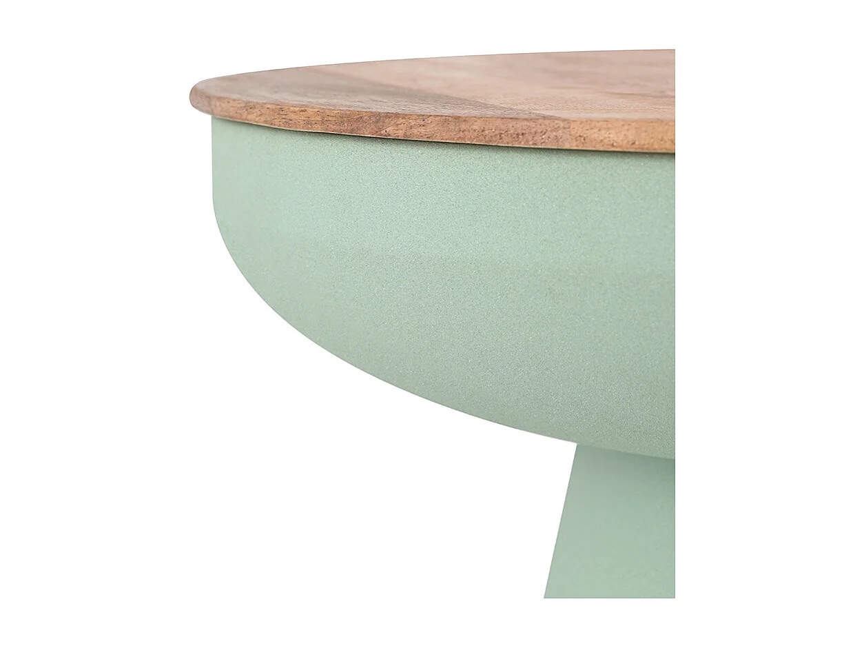 Design Beistelltisch mit Rundablage und Stauraum aus grünem Metall und massivem Mangoholz H52 cm TAM