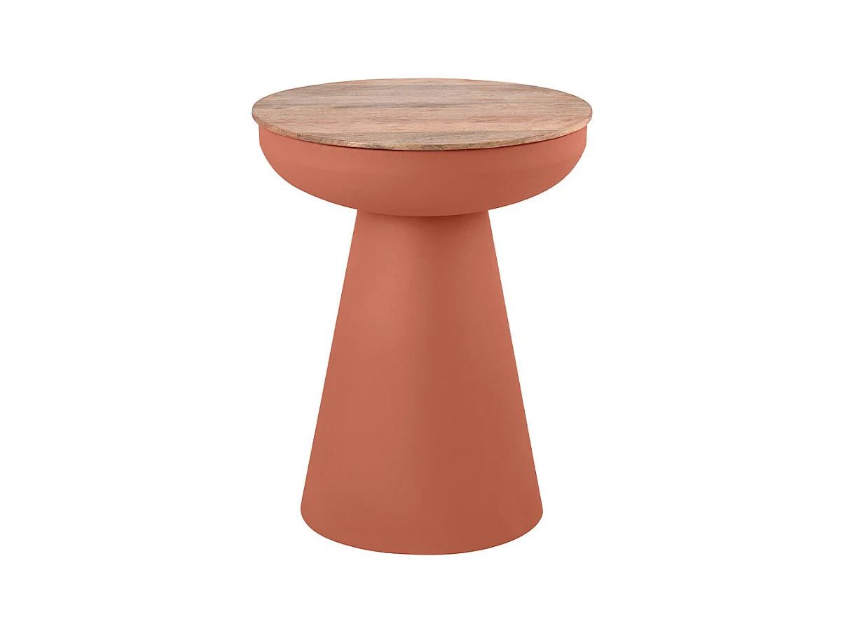 Table d'appoint ronde design avec rangement en métal terre brulée et bois manguier massif H52 cm TAM