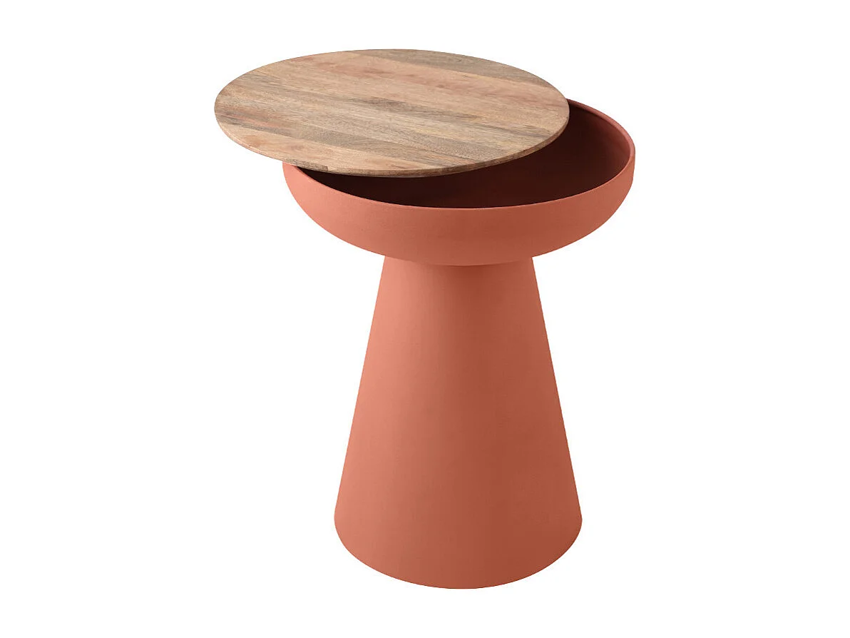 Design Beistelltisch rund mit Stauraum aus gebranntem Metall und massivem Mangoholz H52 cm TAM