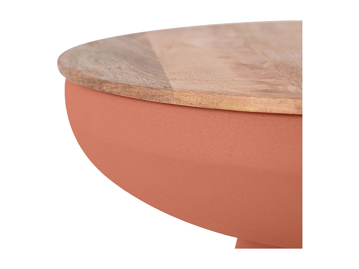 Design Beistelltisch rund mit Stauraum aus gebranntem Metall und massivem Mangoholz H52 cm TAM