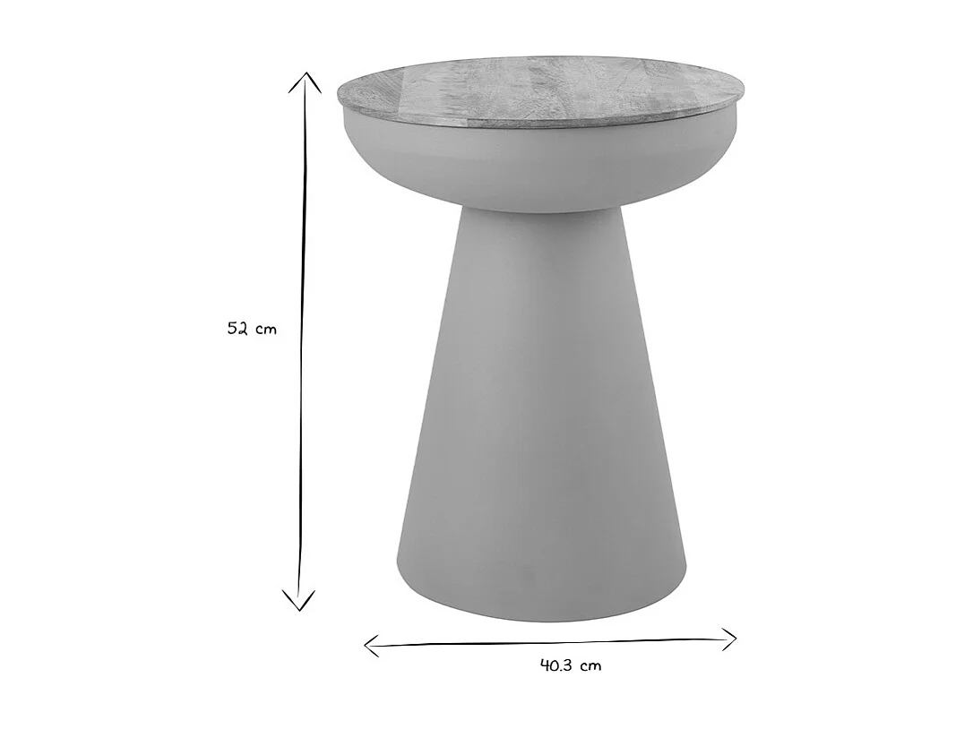 Design Beistelltisch rund mit Stauraum aus gebranntem Metall und massivem Mangoholz H52 cm TAM
