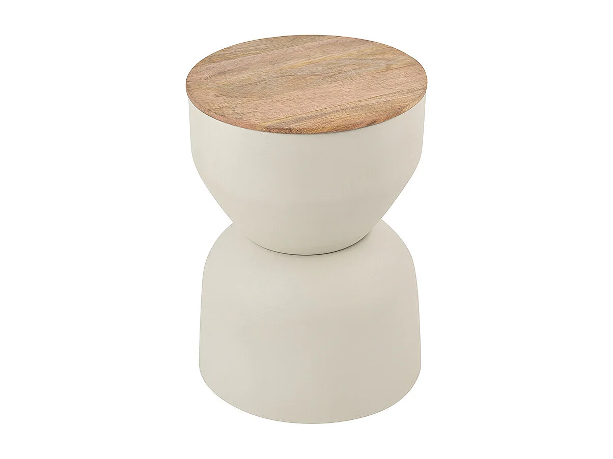 Mesa auxiliar redonda de diseño con almacenamiento en metal beige y madera maciza de mango Ø 30 cm YOYO