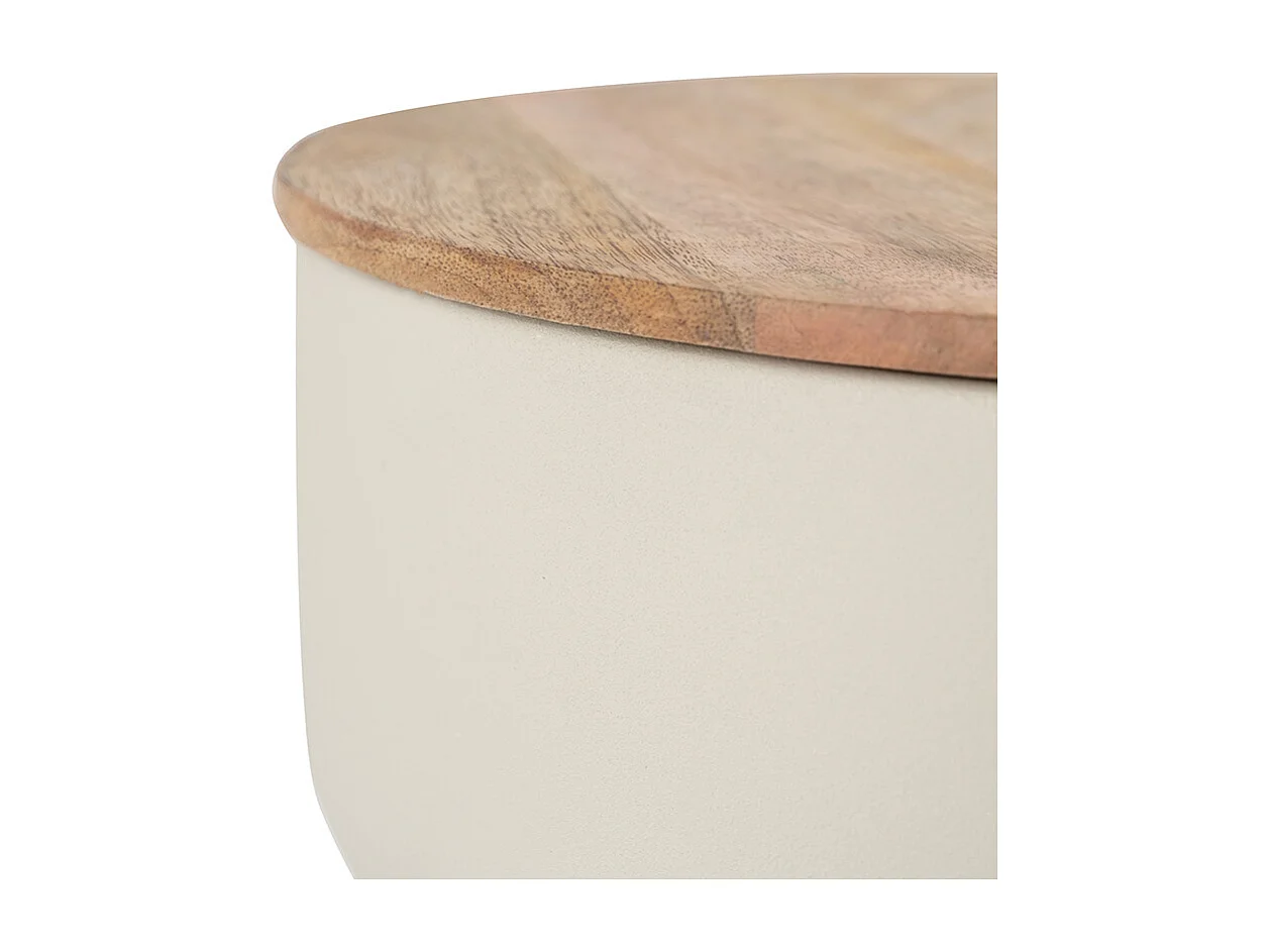 Mesa auxiliar redonda de diseño con almacenamiento en metal beige y madera maciza de mango Ø 30 cm YOYO