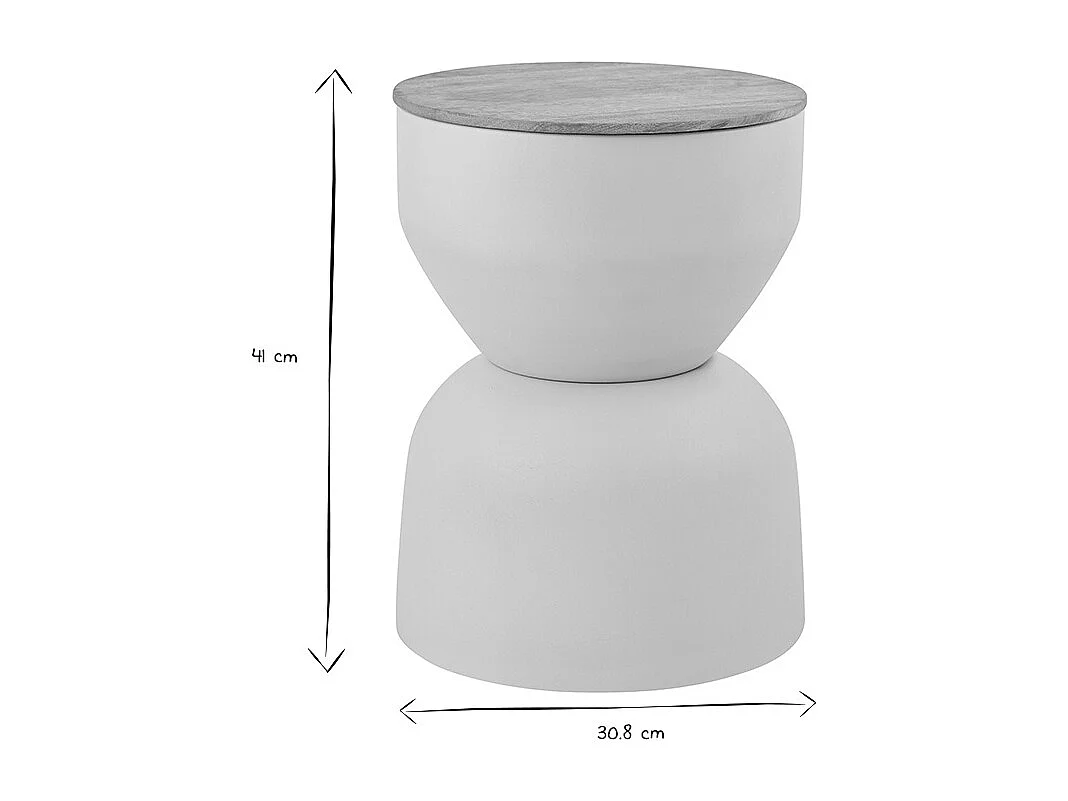 Mesa auxiliar redonda de diseño con almacenamiento en metal beige y madera maciza de mango Ø 30 cm YOYO