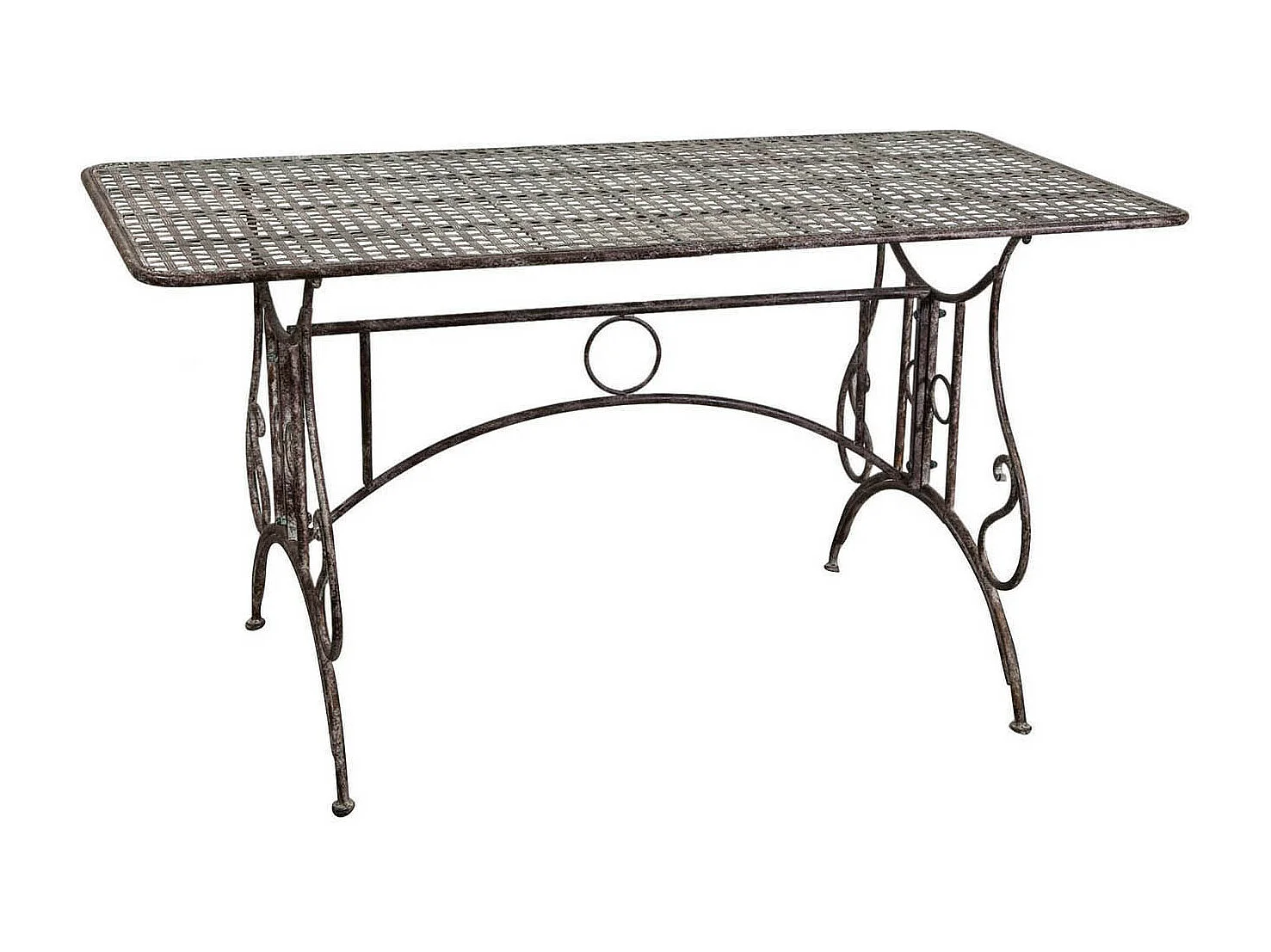 BISCOTTINI - Table de jardin - Fer forgé finition naturelle - Table basse - Table vintage - Table d'extérieur - Table de jardin 150x80x77 cm