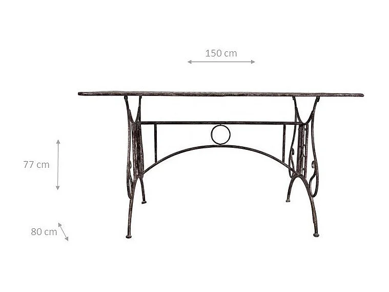 BISCOTTINI - Table de jardin - Fer forgé finition naturelle - Table basse - Table vintage - Table d'extérieur - Table de jardin 150x80x77 cm
