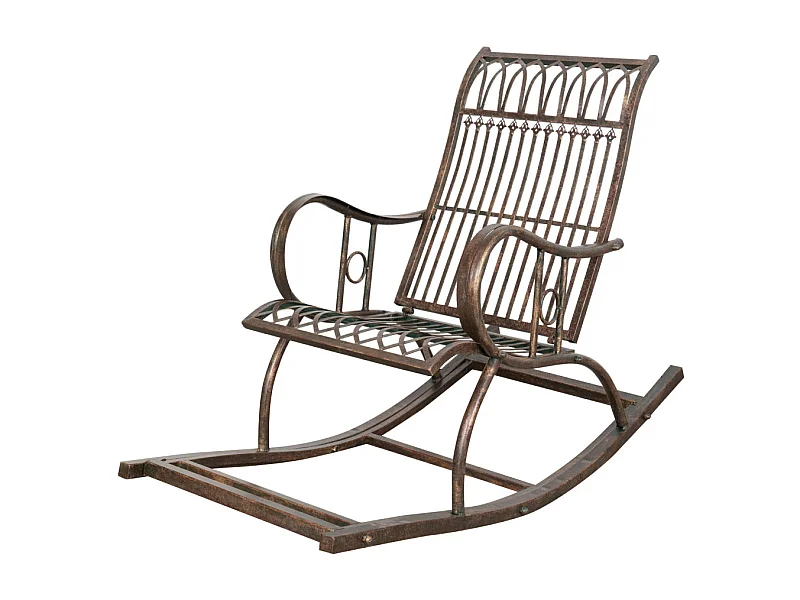 BISCOTTINI Chaise à Bascule - Fer Forgé Finition Naturelle - Chaise de Jardin - Aire de Jeux - Mobilier de Jardin - Chaise d'Extérieur- 127x64x90 cm