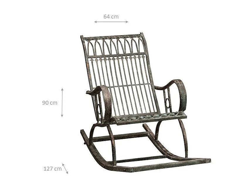 BISCOTTINI Chaise à Bascule - Fer Forgé Finition Naturelle - Chaise de Jardin - Aire de Jeux - Mobilier de Jardin - Chaise d'Extérieur- 127x64x90 cm
