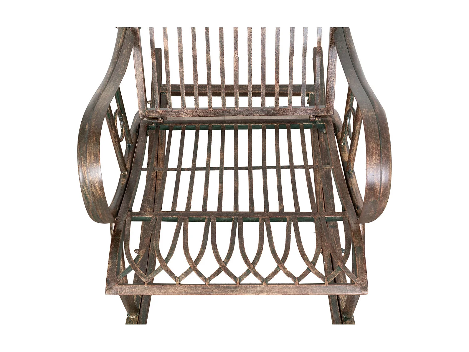 BISCOTTINI Chaise à Bascule - Fer Forgé Finition Naturelle - Chaise de Jardin - Aire de Jeux - Mobilier de Jardin - Chaise d'Extérieur- 127x64x90 cm