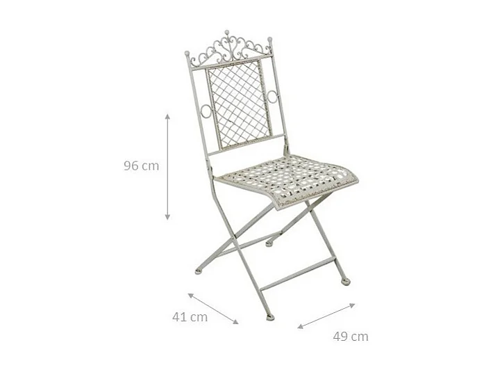 BISCOTTINI Chaise de Jardin - Fer Forgé Finition Blanc Antique - Chaise d'Extérieur - Mobilier de Jardin - Terrasse - Balcon - Chaise en Métal - 41x49x96 cm