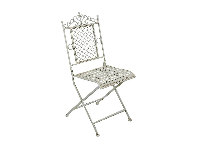 BISCOTTINI Chaise de Jardin - Fer Forgé Finition Blanc Antique - Chaise d'Extérieur - Mobilier de Jardin - Terrasse - Balcon - Chaise en Métal - 41x49x96 cm
