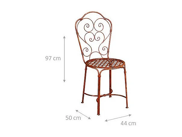 BISCOTTINI Chaise de Jardin - Fer Forgé Finition Rouge Antique - Chaise d'Extérieur - Mobilier de Jardin - Terrasse - Balcon - Chaise en Métal - 50x45x91 cm