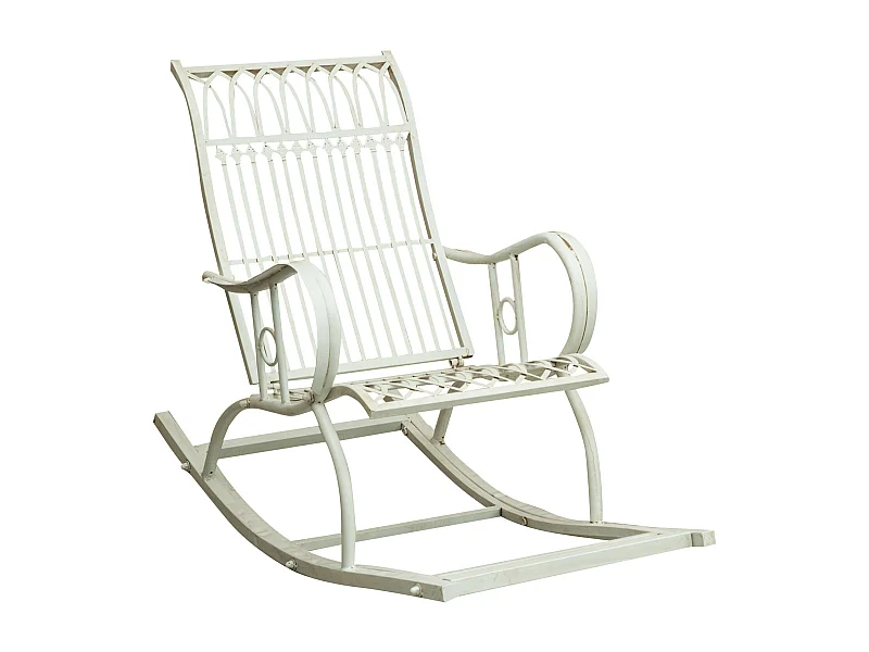 BISCOTTINI Chaise à Bascule - Fer Forgé Finition Blanc Antique - Chaise de Jardin - Mobilier de Jardin - Chaise d'Extérieur - Terrasse - Balcon - 127x64x90cm