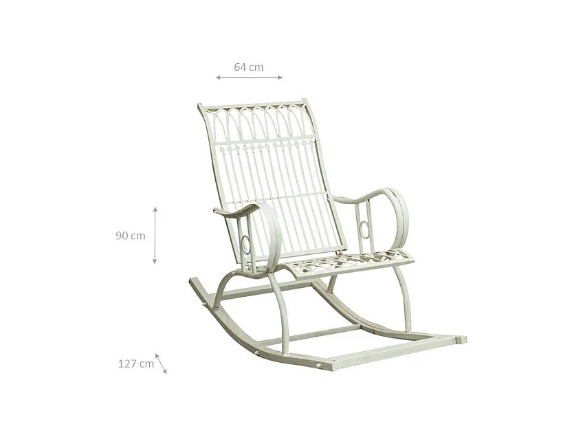 BISCOTTINI Chaise à Bascule - Fer Forgé Finition Blanc Antique - Chaise de Jardin - Mobilier de Jardin - Chaise d'Extérieur - Terrasse - Balcon - 127x64x90cm