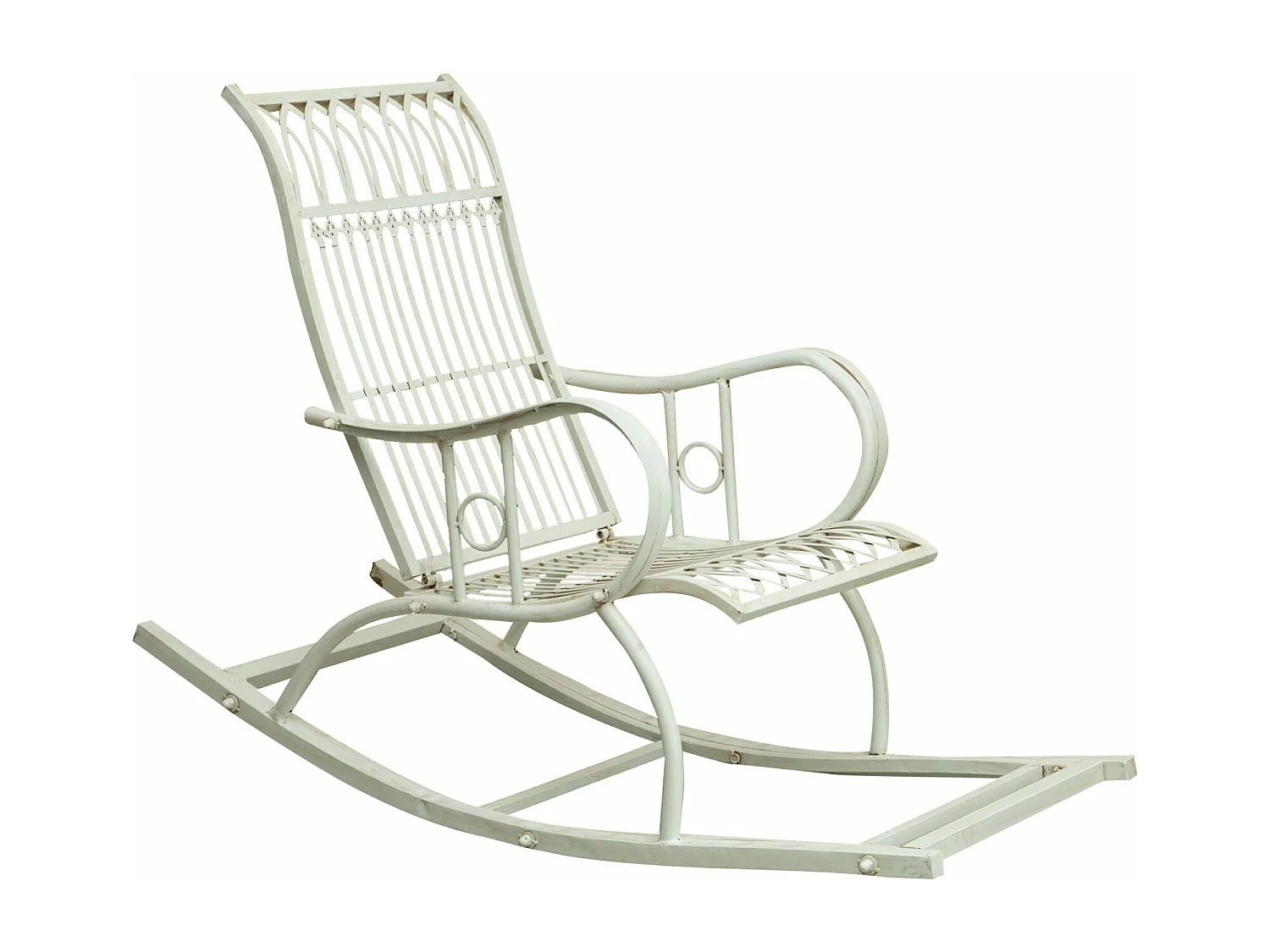 BISCOTTINI Chaise à Bascule - Fer Forgé Finition Blanc Antique - Chaise de Jardin - Mobilier de Jardin - Chaise d'Extérieur - Terrasse - Balcon - 127x64x90cm