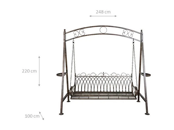 BISCOTTINI - Chaise balançoire - Fer forgé finition naturelle - Chaise de jardin - Chaise d'extérieur - Chaise de terrain de jeu - Terrasse - 248x100x220 cm