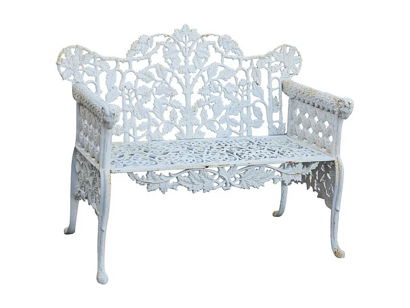 BISCOTTINI Banc – Fer Forgé Finition Blanc Antique – Extérieur – Banc de Jardin - Chaise ou Banc en Métal - Balcon - Terrasse –  110x56x86 cm