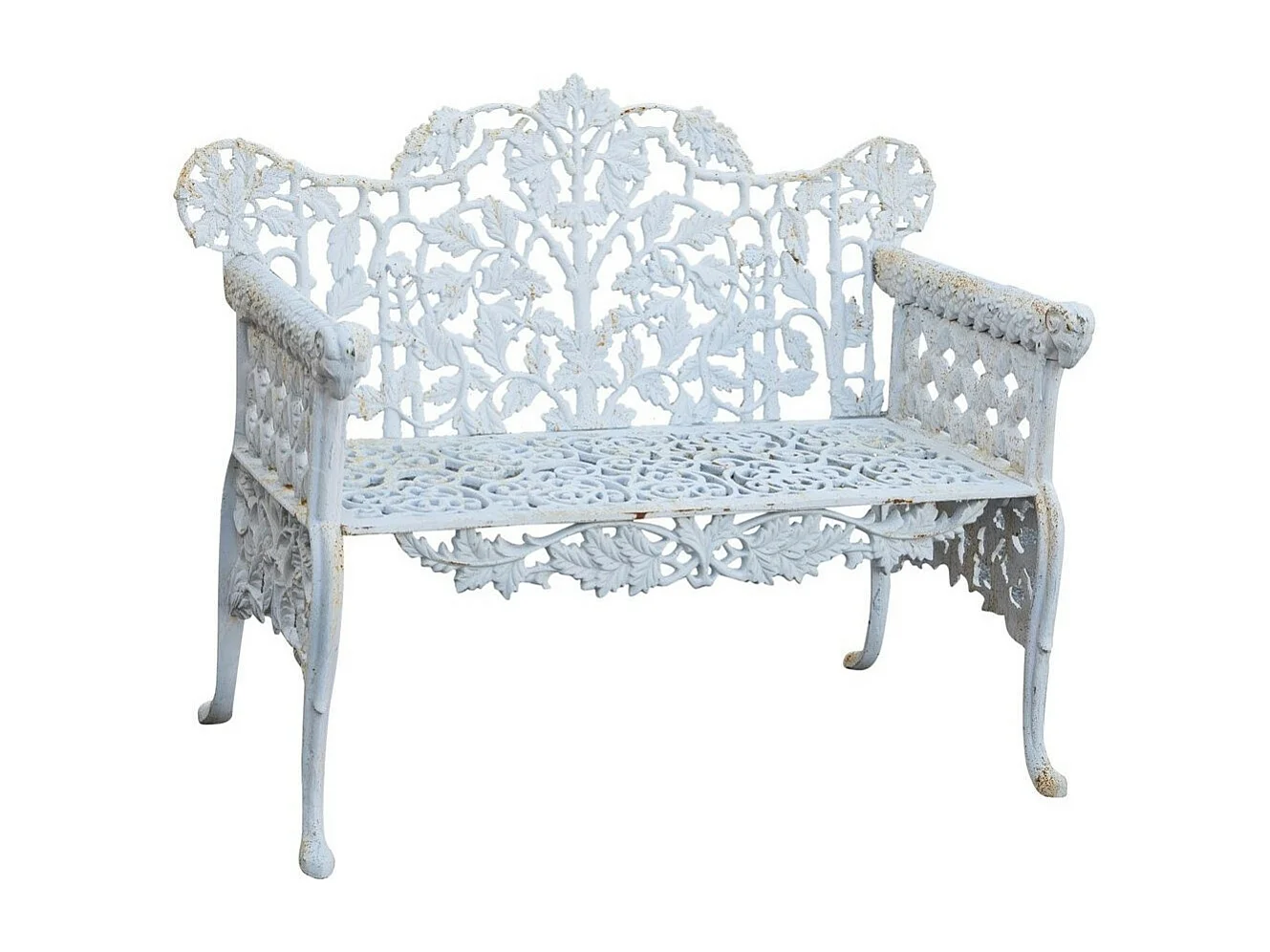 BISCOTTINI Banc – Fer Forgé Finition Blanc Antique – Extérieur – Banc de Jardin - Chaise ou Banc en Métal - Balcon - Terrasse –  110x56x86 cm