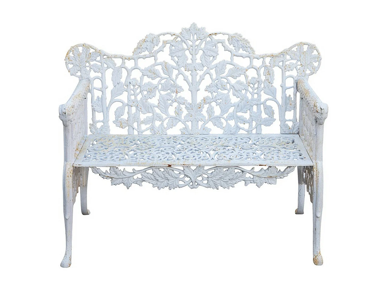 BISCOTTINI Banc – Fer Forgé Finition Blanc Antique – Extérieur – Banc de Jardin - Chaise ou Banc en Métal - Balcon - Terrasse –  110x56x86 cm